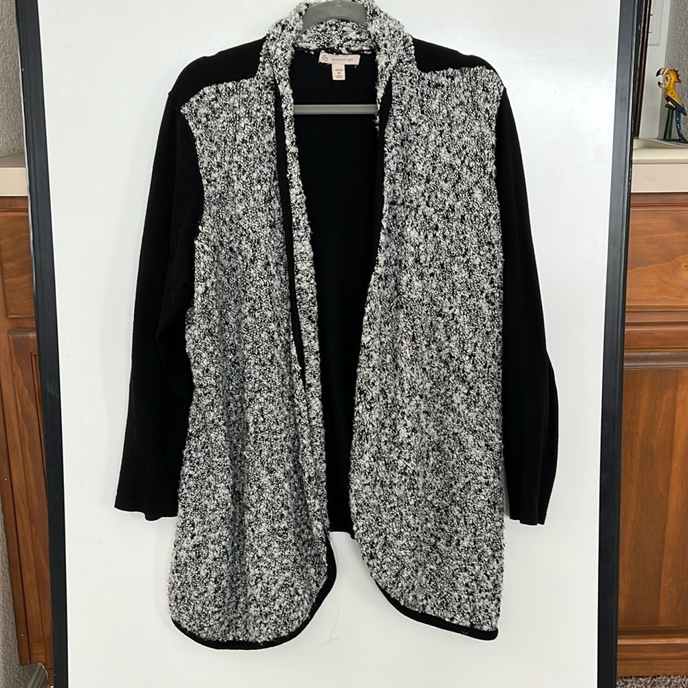 Dress Barn Black and Silver Open-Front Cardigan Sweater Size 1X